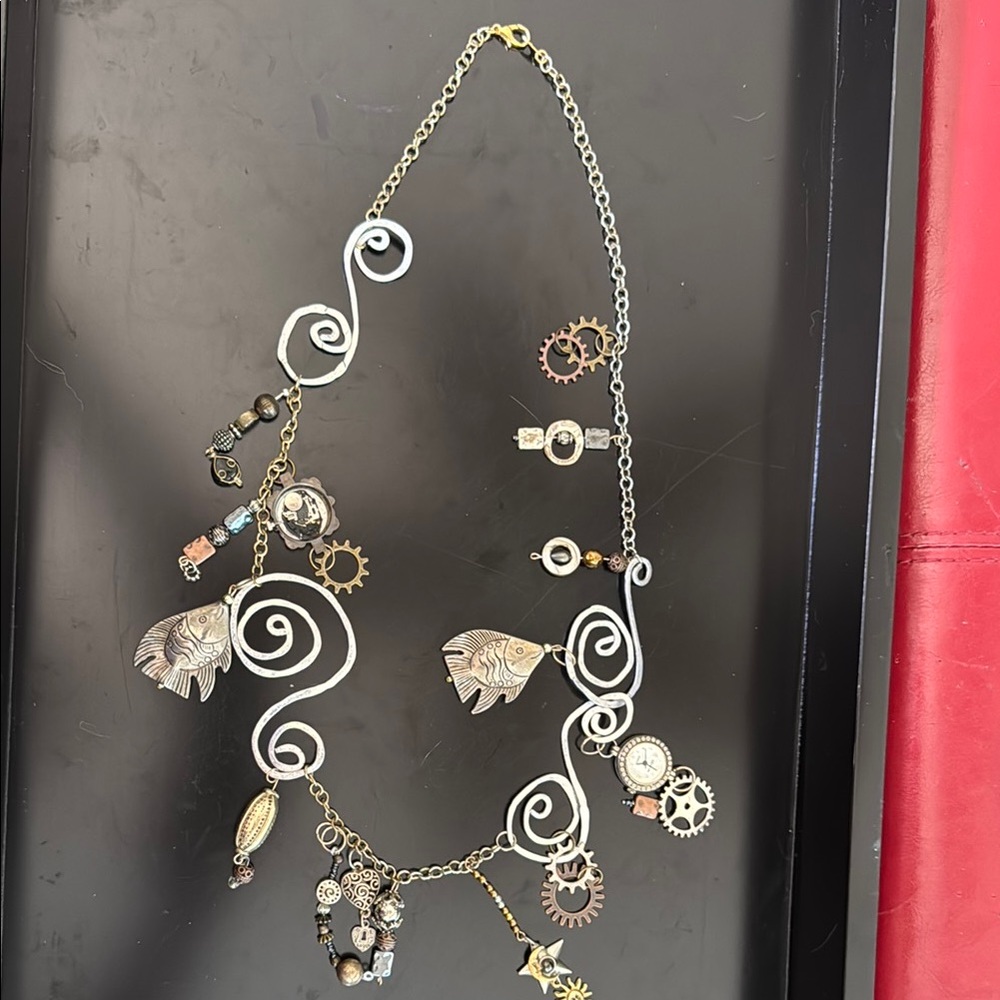 Steampunk Gear Necklace with Silver and Gold Accents